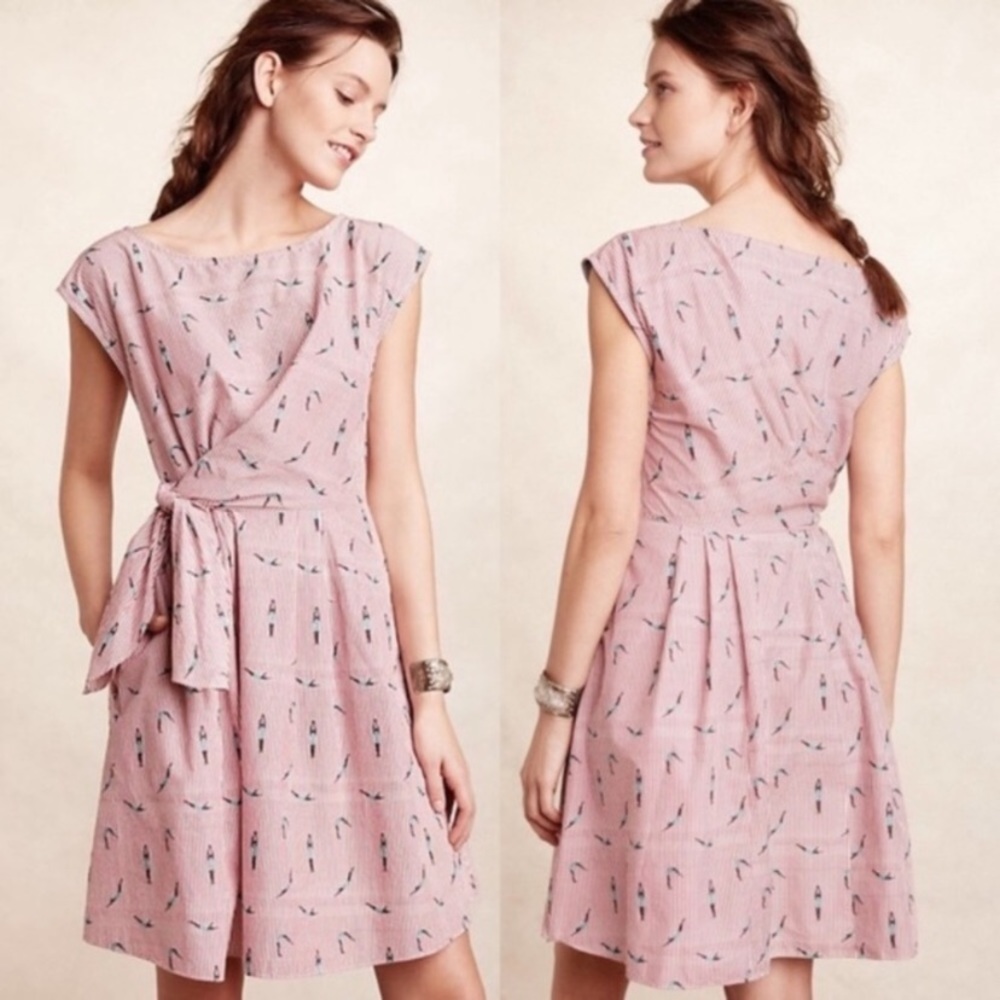 Anthropologie Pink Patterned Wrap Mini Dress